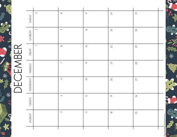 vertical printable December 2023 calendar- monday start
