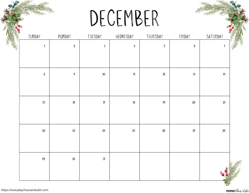 printable December 2024 calendar- sunday start