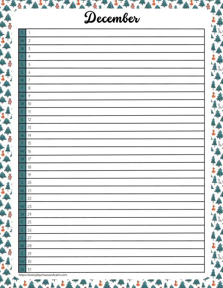 vertical printable December 2026 