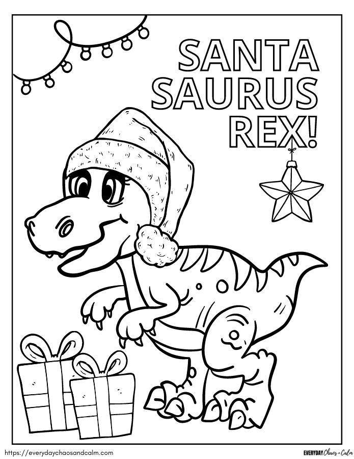 santa-saurus rex coloring page