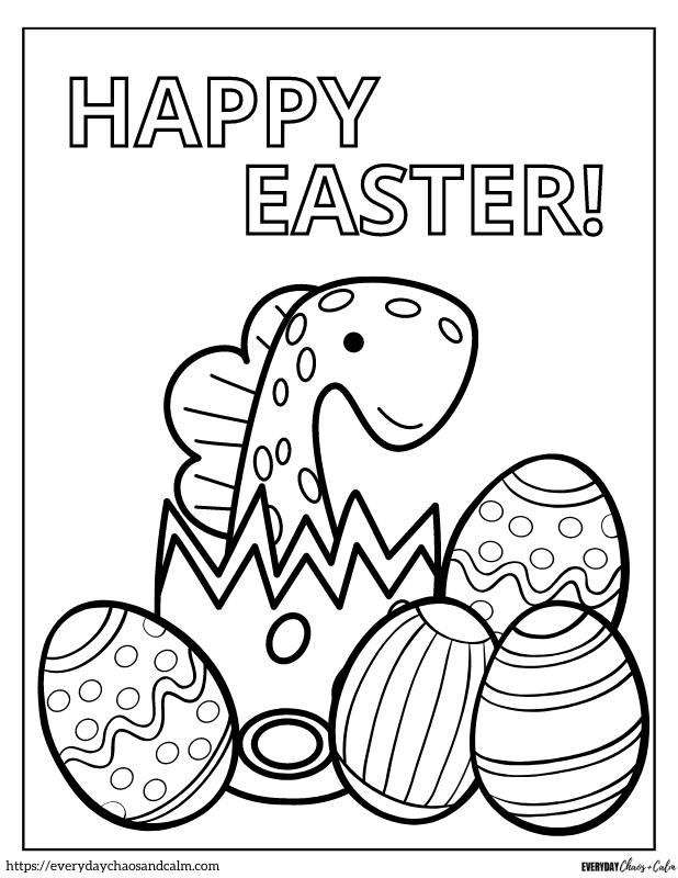 hatching dinosaur with easter eggs coloring page