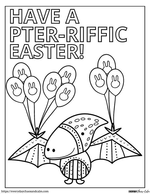 pterosaur easter coloring page with bunny balloons