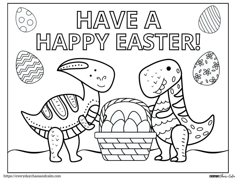 dinosuar easter coloring page with basket