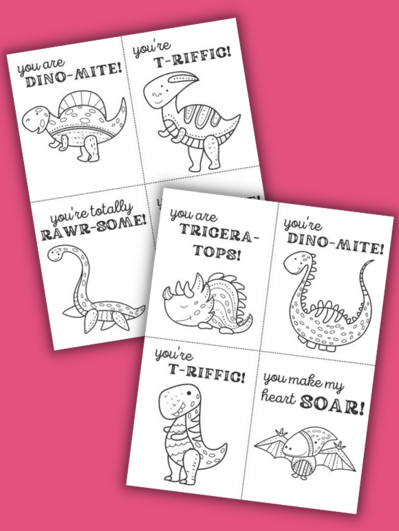 printable dinosaur valentine cards with black and white dinosaurs on them
