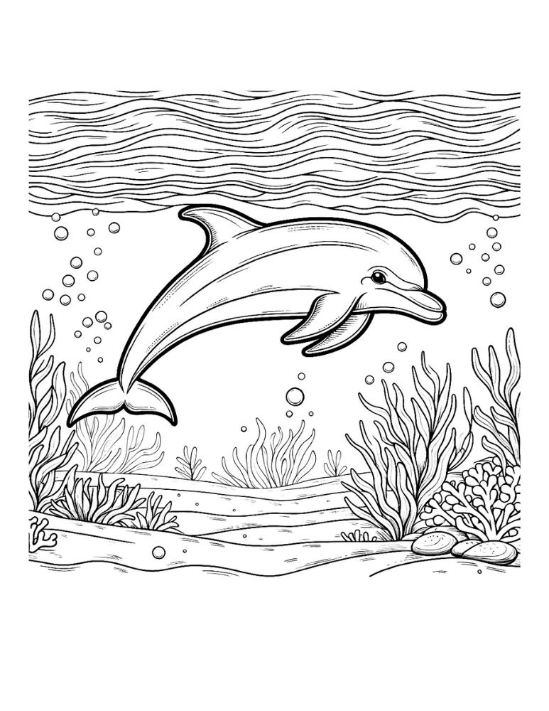 dolphin coloring page, PDF, instant download, kids