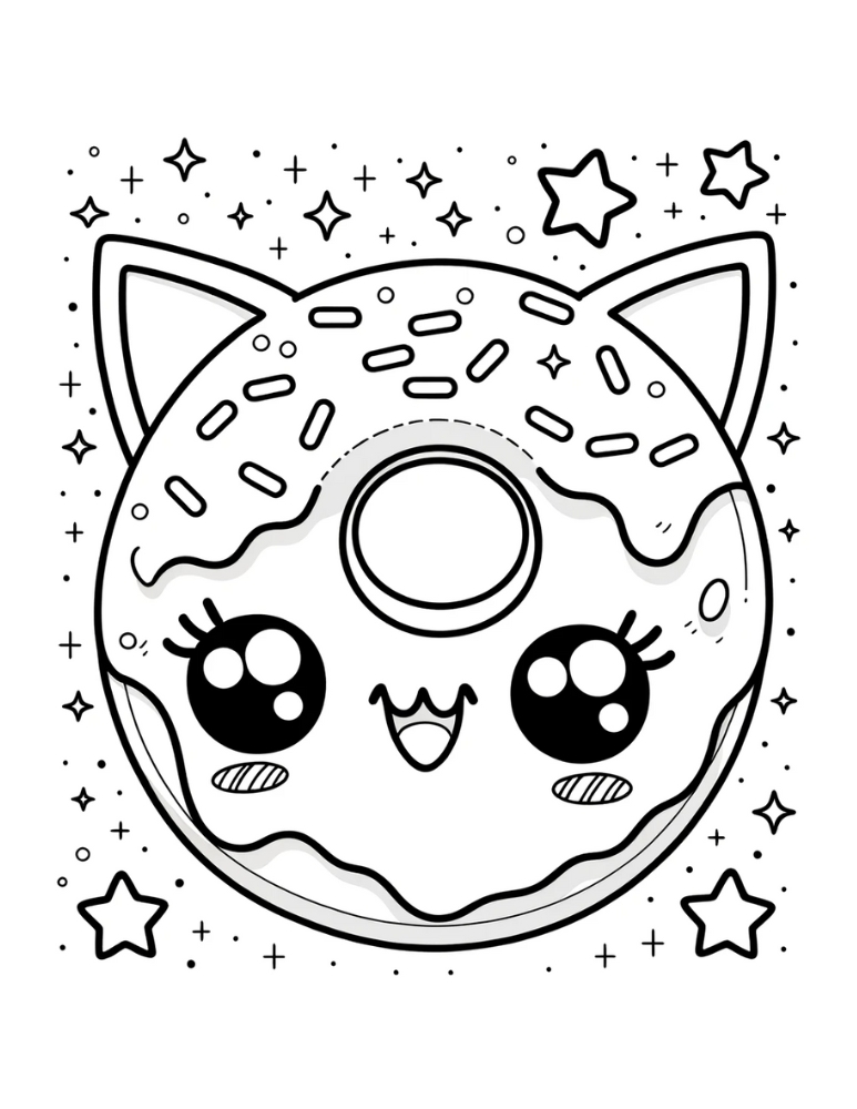 donut coloring page, PDF, instant download, kids
