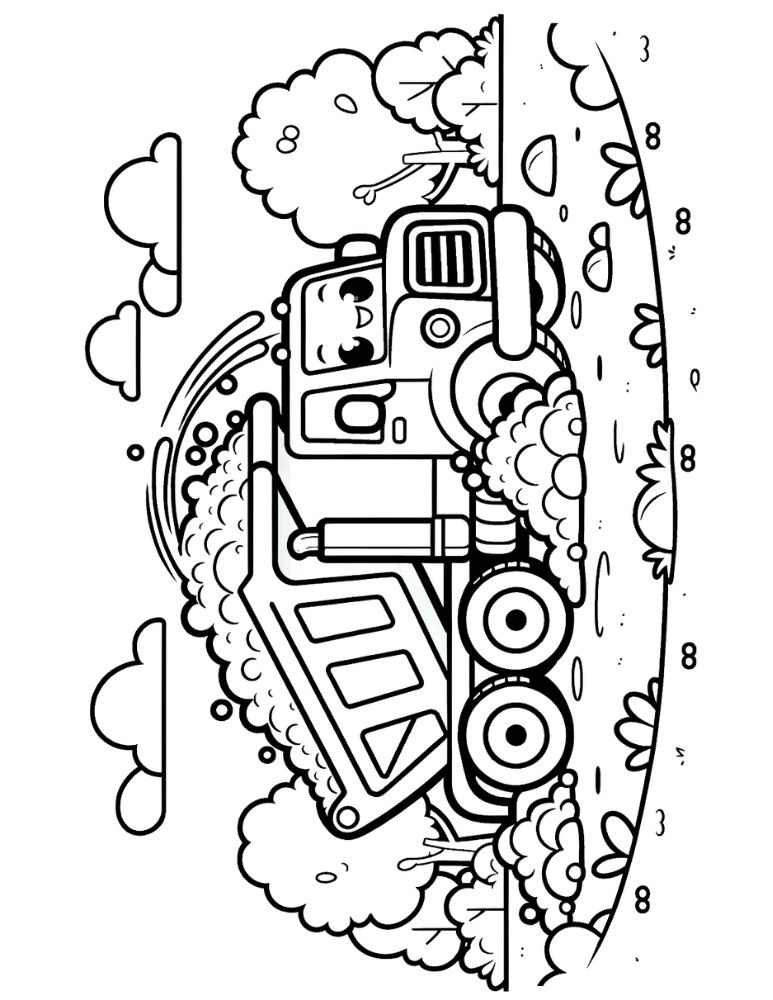 dump truck coloring page, PDF, instant download, kids