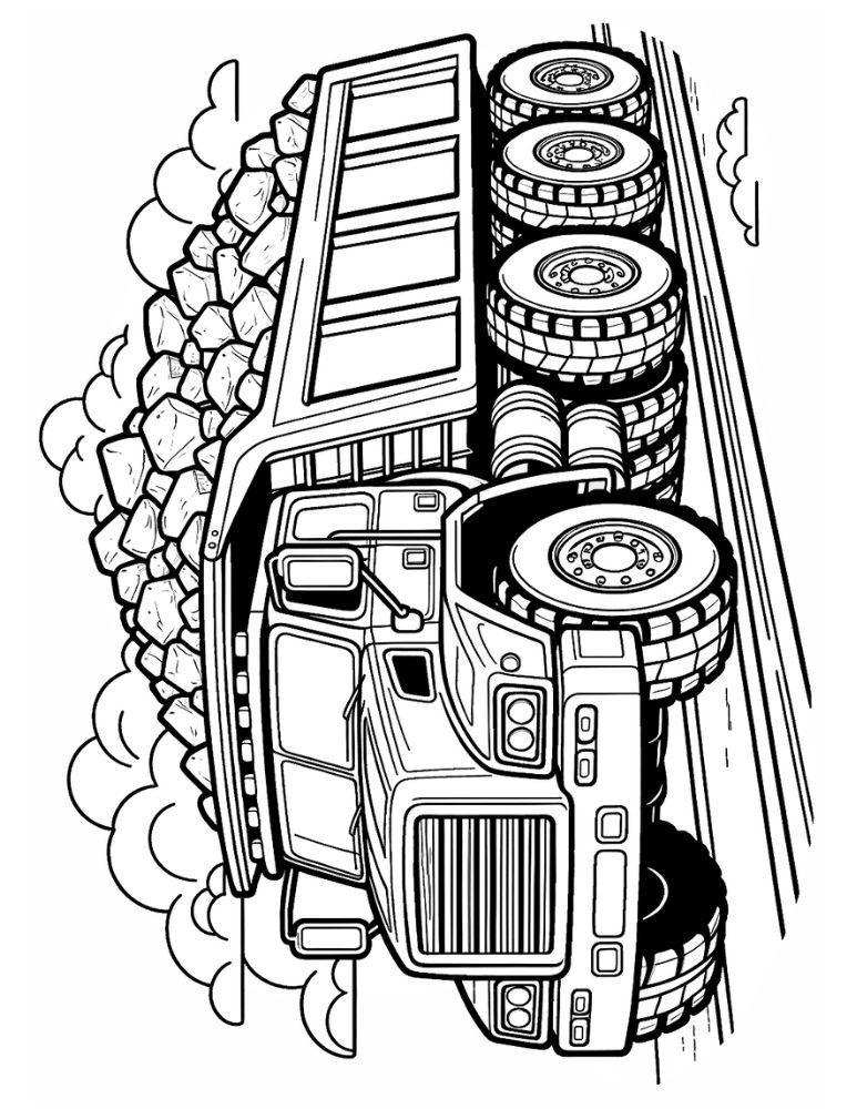 dump truck coloring page, PDF, instant download, kids