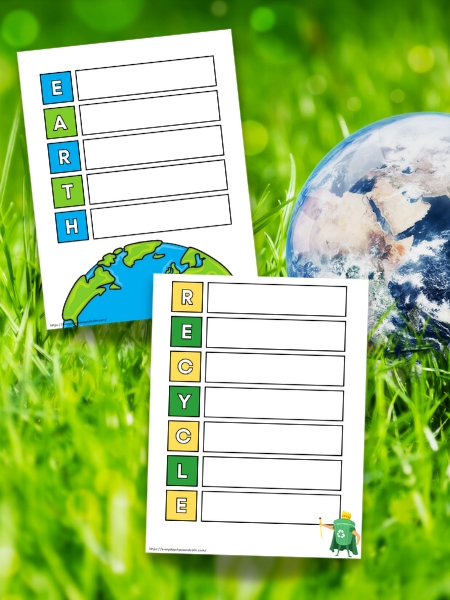earth day acrostic poem on grass background