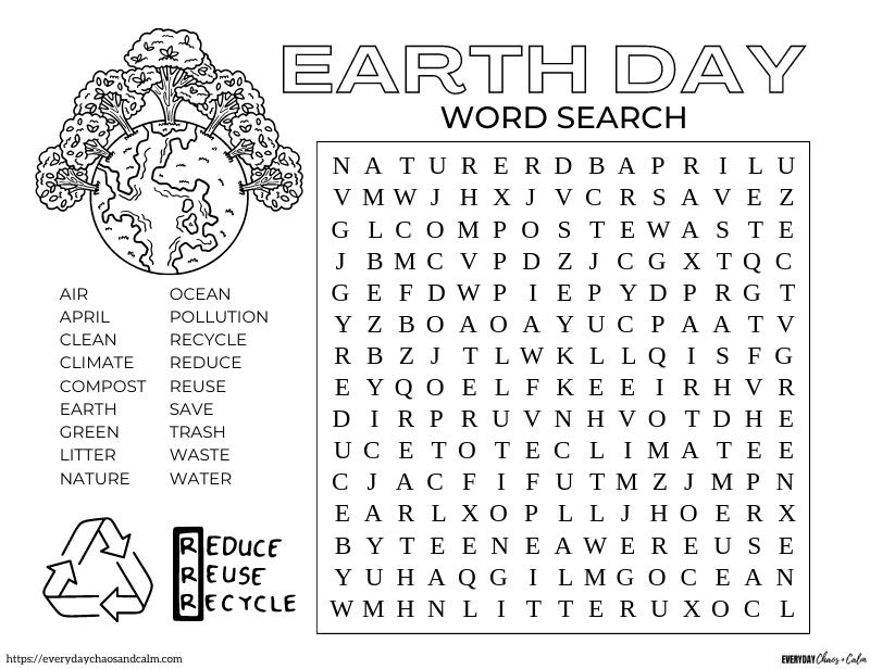 easy earth day word search coloring page