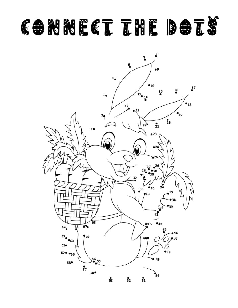 Easter connect the dots worksheet, printable holiday counting game, kids puzzle page, PDF, instant download