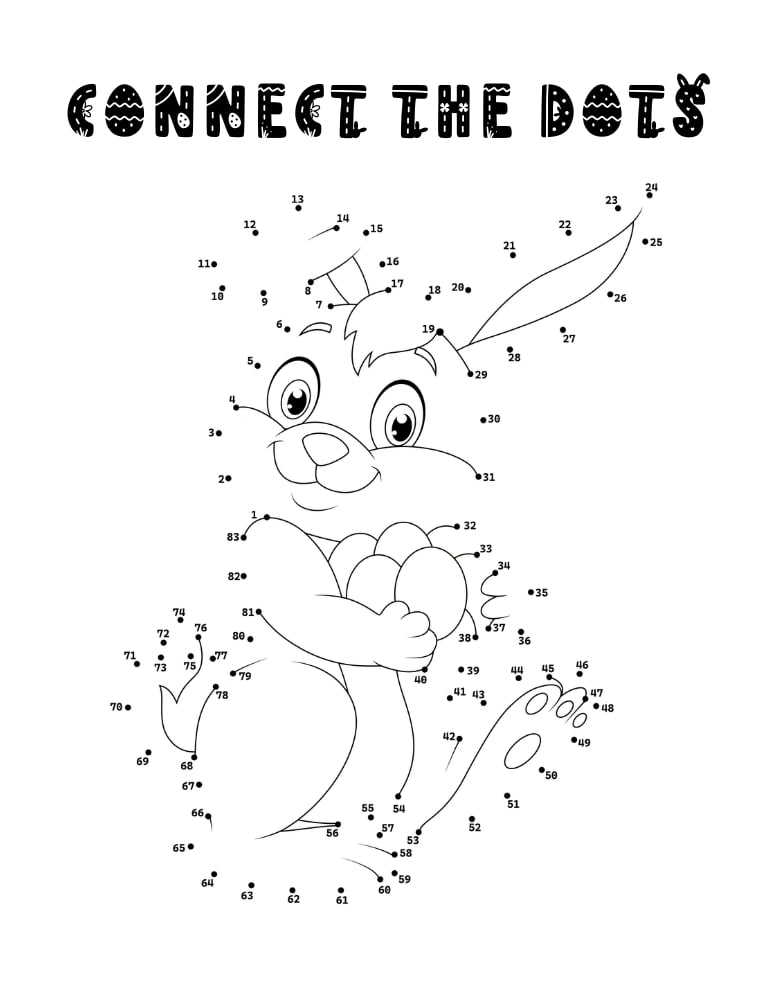 Easter connect the dot puzzle sheet, fun holiday printable for toddlers, preschool math activity, PDF, instant download