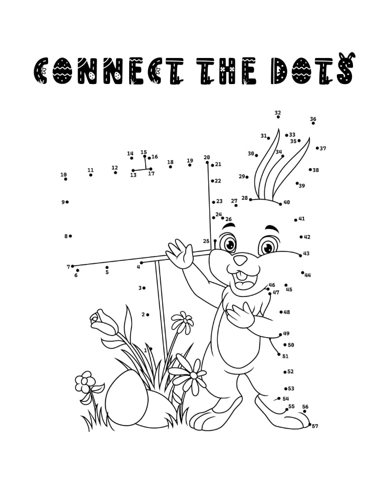Easter dot to dot worksheet, printable holiday logic puzzle, number tracing activity, PDF, instant download