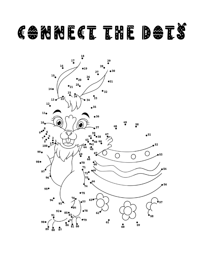 Easter dot to dot activity sheet, printable spring connect the dots game, family activity, PDF, instant download