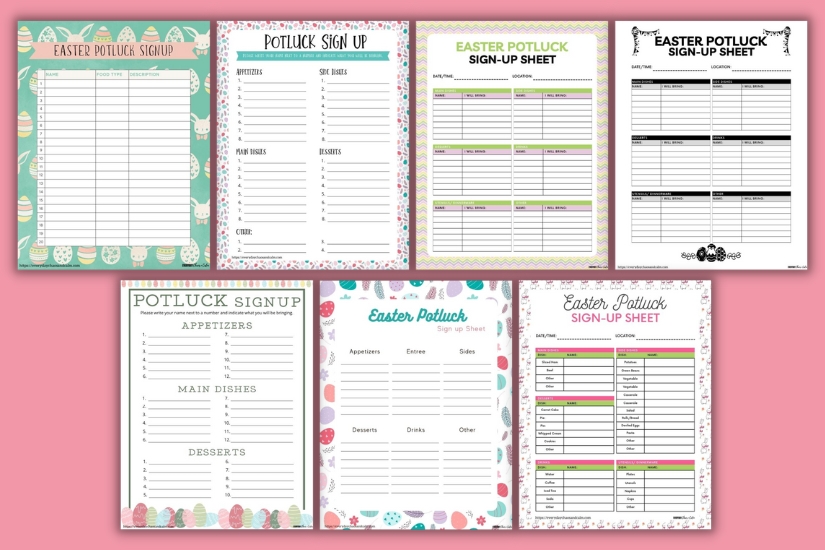 easter potluck sign up sheet example pages