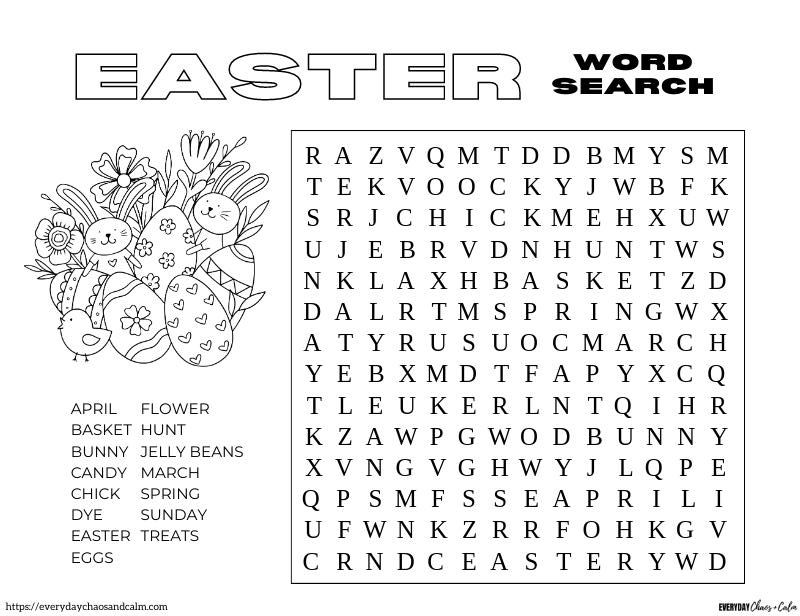 easter-wordsearch with coloring page
