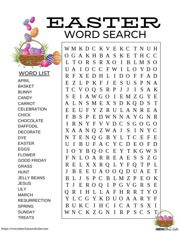 kids easter word search