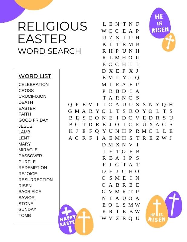 hard religious easter word search in shape of cross