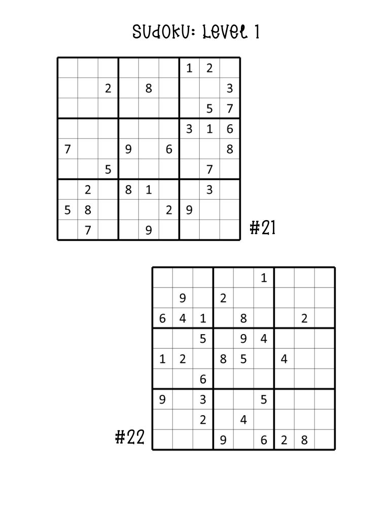 printable easy sudoku puzzles, two compact beginner grids on a single sheet, PDF, instant download
