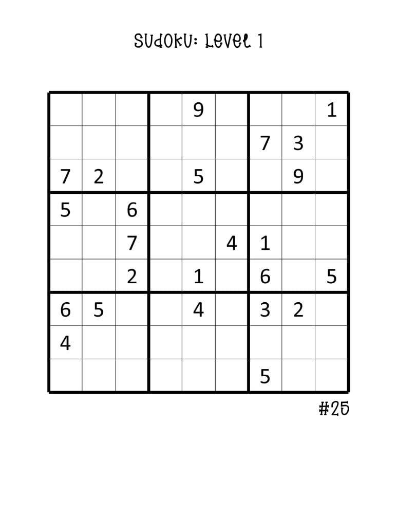 large easy sudoku puzzles, full-page single beginner sudoku grid, clear number logic printable, PDF, instant download
