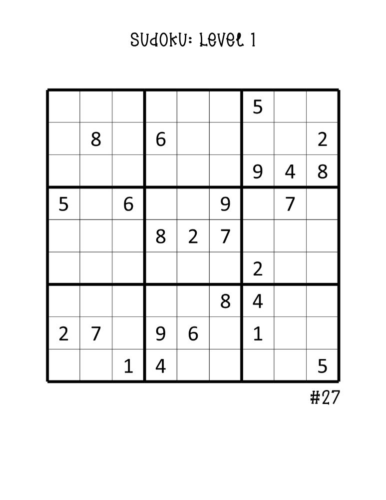 full-page easy sudoku puzzles, large format beginner number puzzle, clear printable worksheet, PDF, instant download