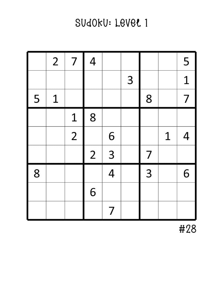 single large easy sudoku puzzles page, big grid beginner logic challenge, classroom activity sheet, PDF, instant download