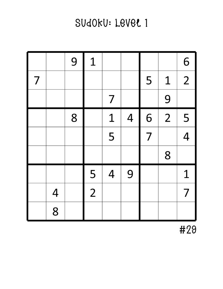 easy sudoku puzzles in large format, one full-page puzzle grid for beginners, easy reading logic sheet, PDF, instant download