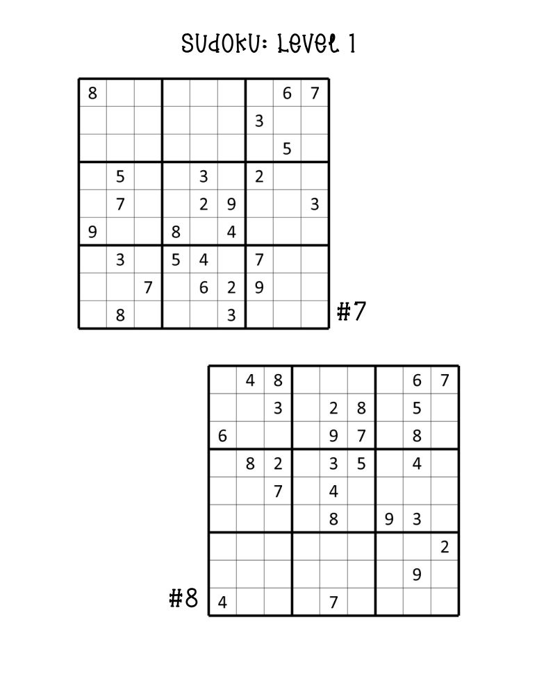 printable easy sudoku puzzles sheet, double puzzle grid layout, student logic game, PDF, instant download