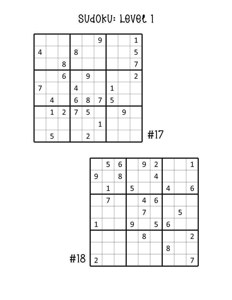 easy sudoku puzzles collection, dual puzzle practice sheet for beginners, mind game printable, PDF, instant download