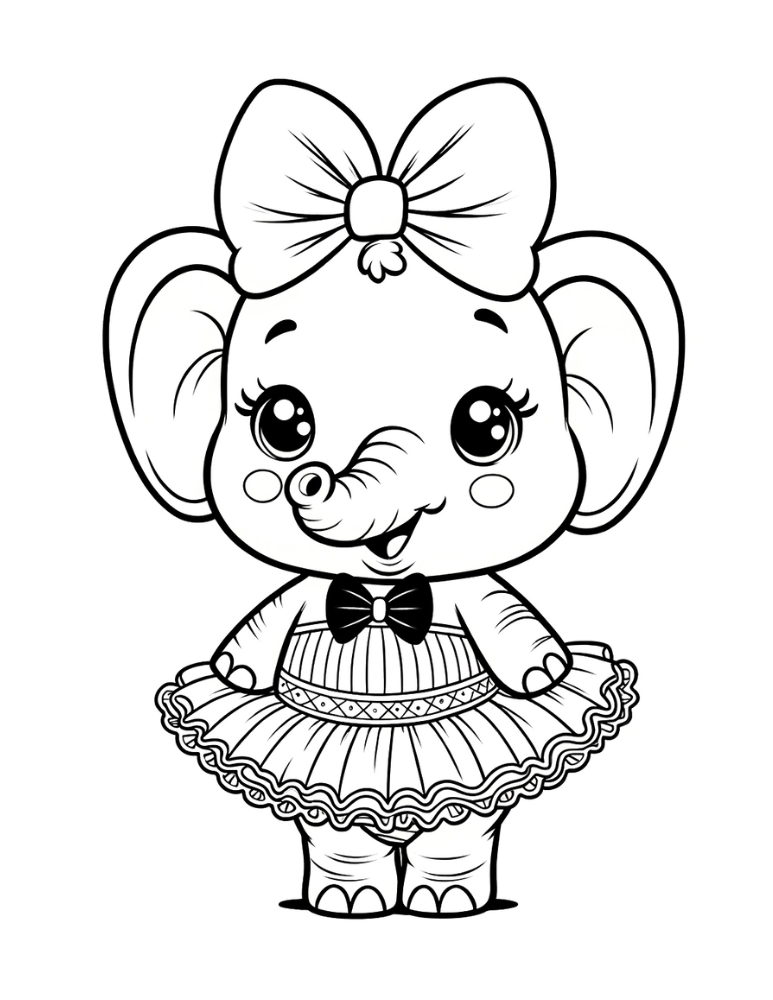 elephant coloring page, PDF, instant download, kids