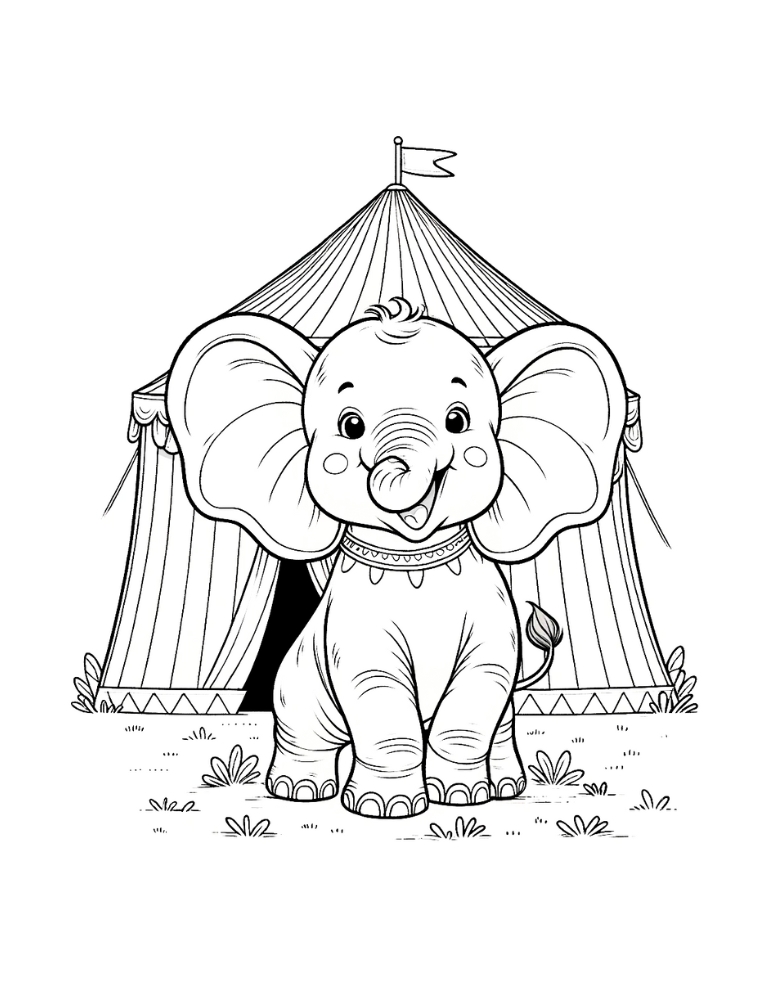 elephant coloring page, PDF, instant download, kids