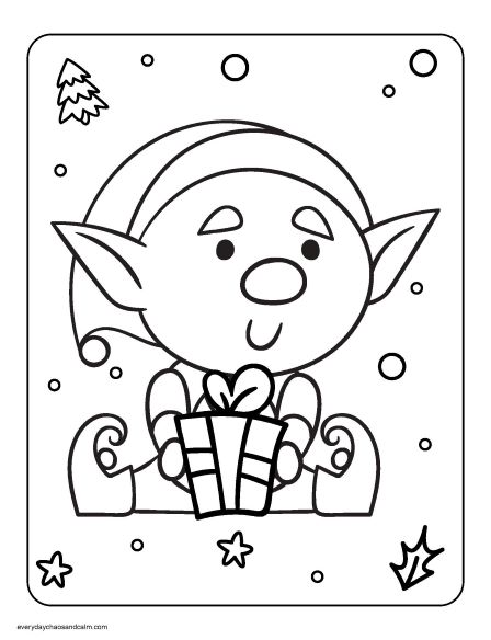 christmas elf sitting coloring page