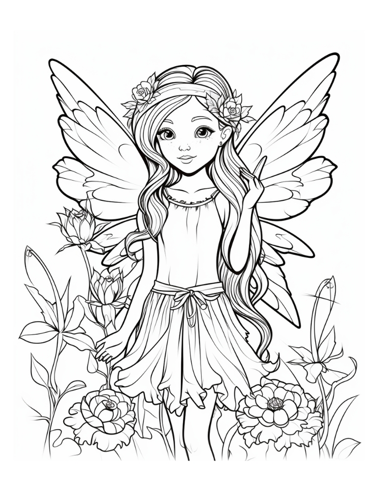 fairy coloring page, PDF, instant download, kids