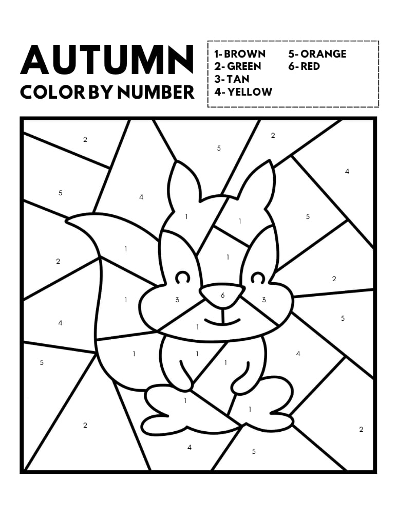 fall Color By Number, education printable, PDF, instant download, kids