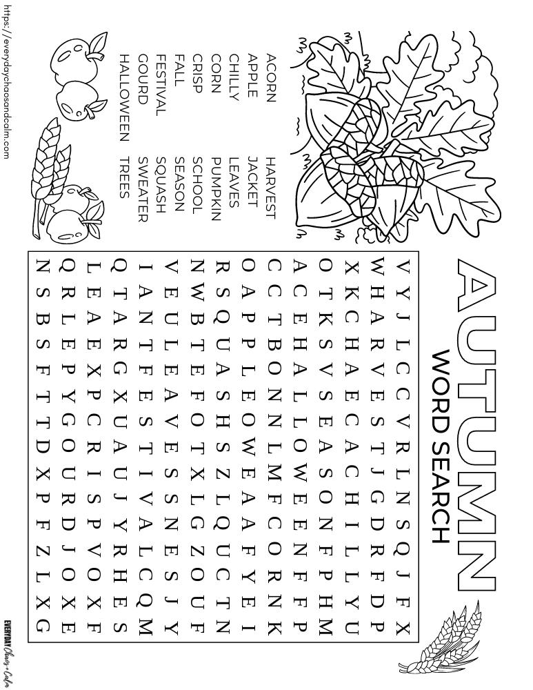 printable Fall word searches, PDF, instant download
