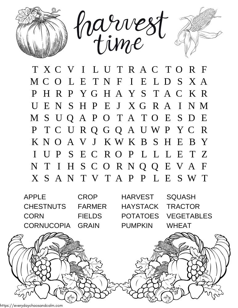 Easy Fall Word Search