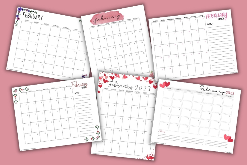 February 2023 calendars example pages