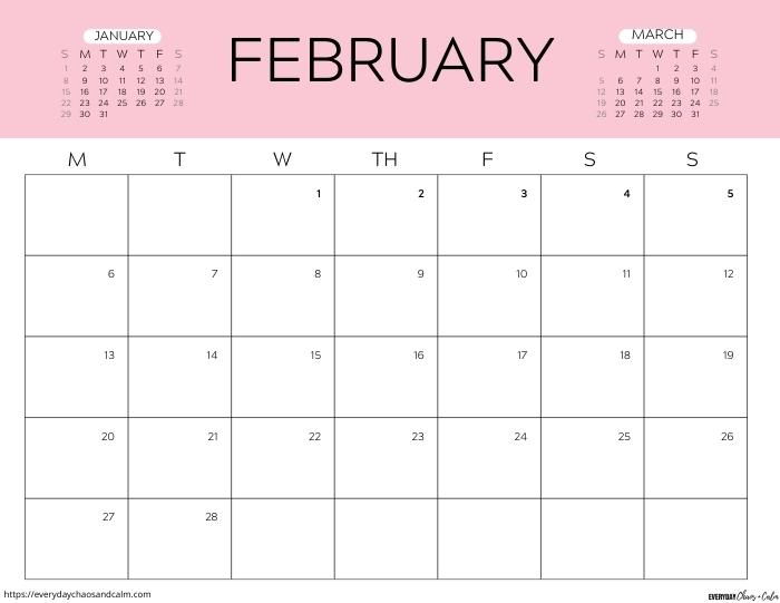 printable February 2023 calendar- monday start
