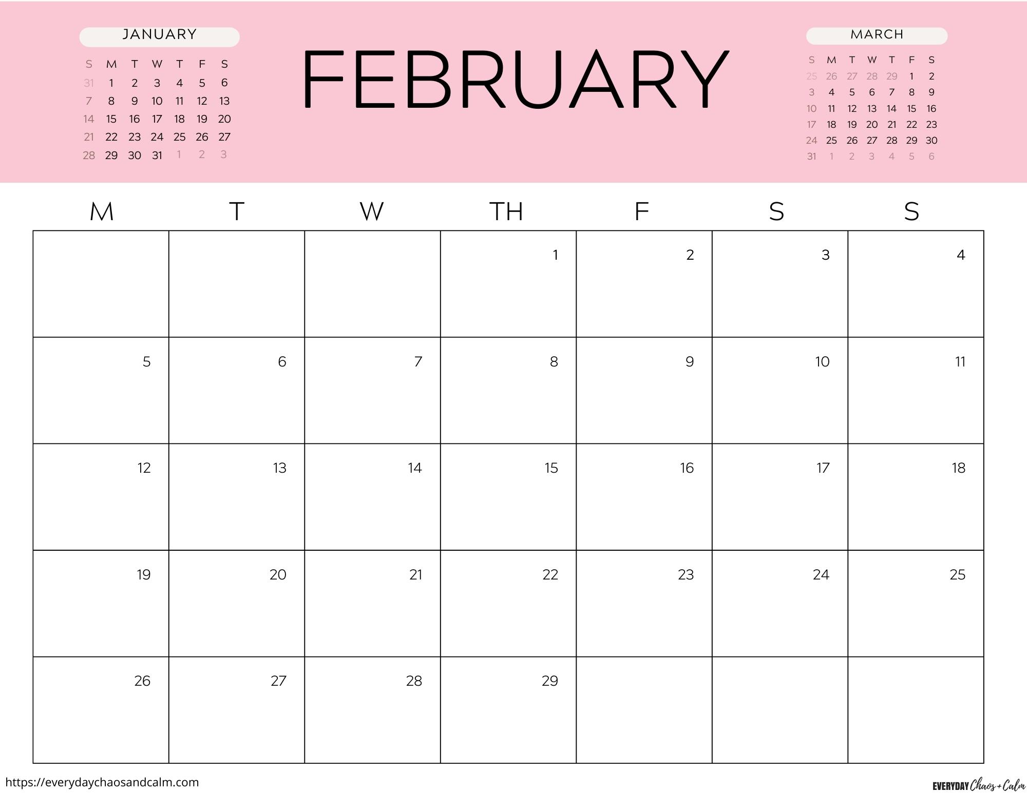 printable February 2024 calendar- monday start