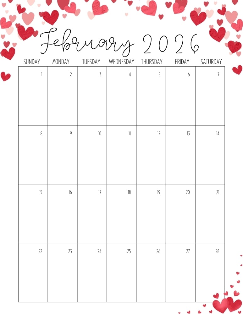 printable February 2026 calendar- monday start
