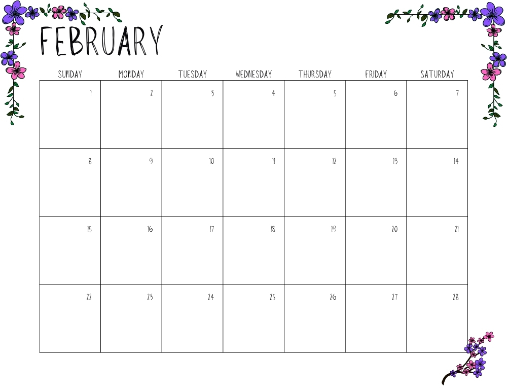 vertical printable February 2026 calendar- sunday start