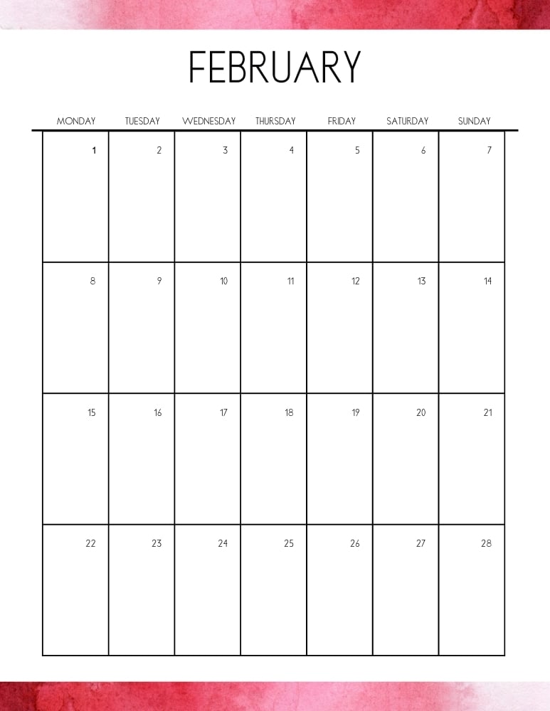 vertical printable February 2027 calendar- monday start