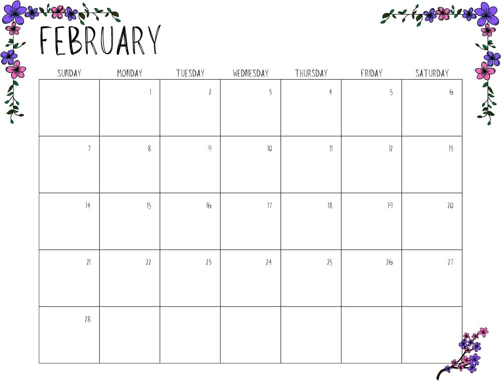 vertical printable February 2027 calendar- sunday start