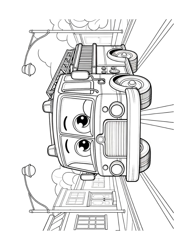 fire truck coloring page, PDF, instant download, kids