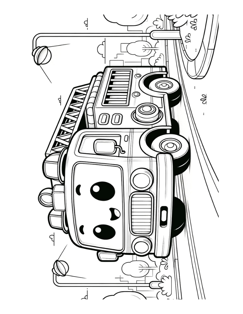 fire truck coloring page, PDF, instant download, kids