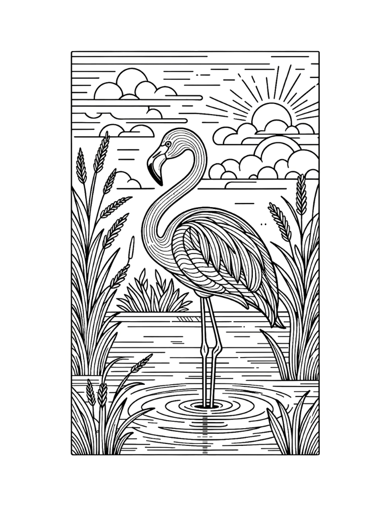 flamingo coloring page, PDF, instant download, kids