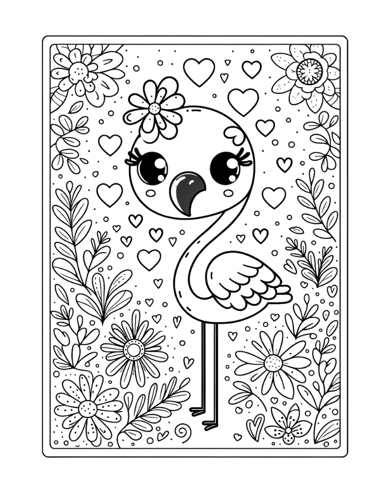 flamingo coloring page, PDF, instant download, kids