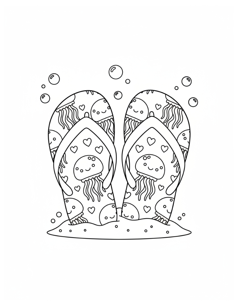 simple flip flop coloring for pre-K, easy summer holiday printable, toddler coloring sheet, PDF, instant download