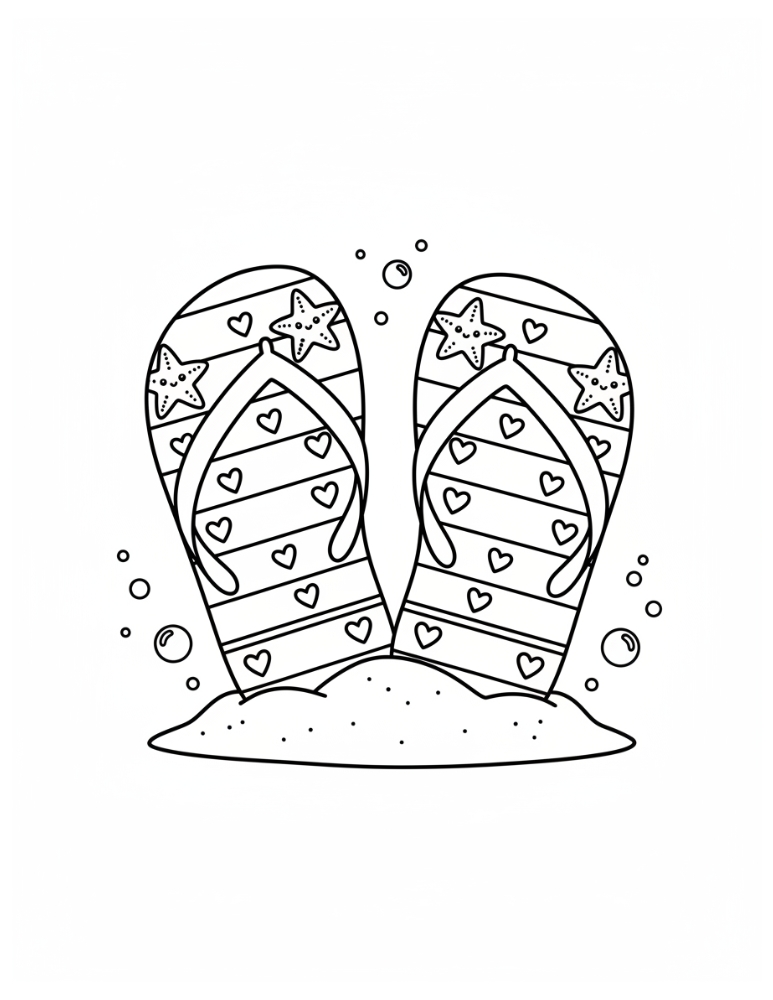 fun flip flop coloring sheet, pool party themed printable, elementary school morning work, PDF, instant download