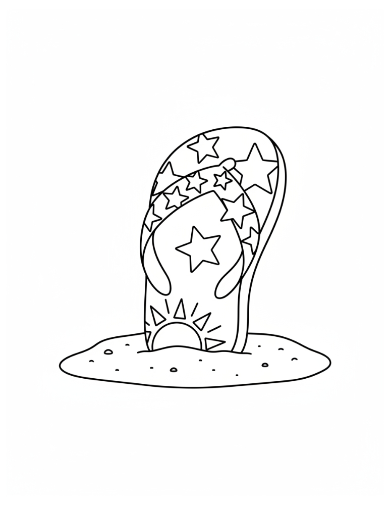 flip flop outline coloring page, beach footwear printable art, daycare summer activity, PDF, instant download